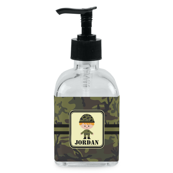 Custom Green Camo Glass Soap & Lotion Bottle - Single Bottle (Personalized)
