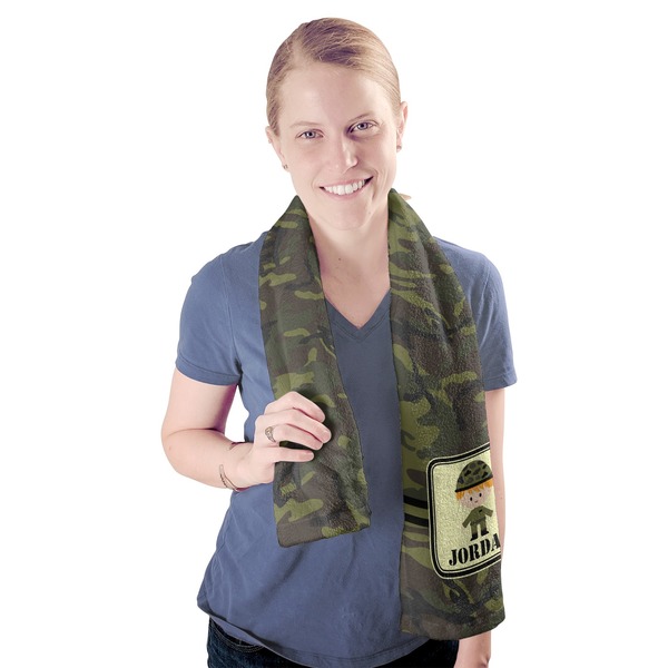 Green Camo Sport Towel - Exercise use - Model