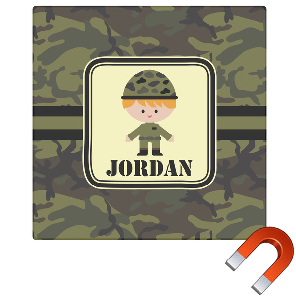 Custom Green Camo Square Car Magnet - 10" (Personalized)