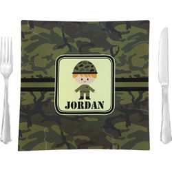 Green Camo Glass Square Lunch / Dinner Plate 9.5" (Personalized)