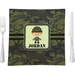 Green Camo 9.5" Glass Square Lunch / Dinner Plate- Single or Set of 4 (Personalized)