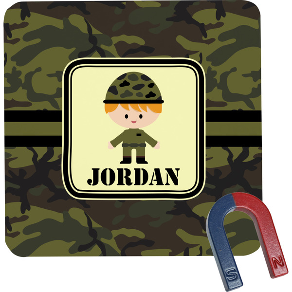 Custom Green Camo Square Fridge Magnet (Personalized)