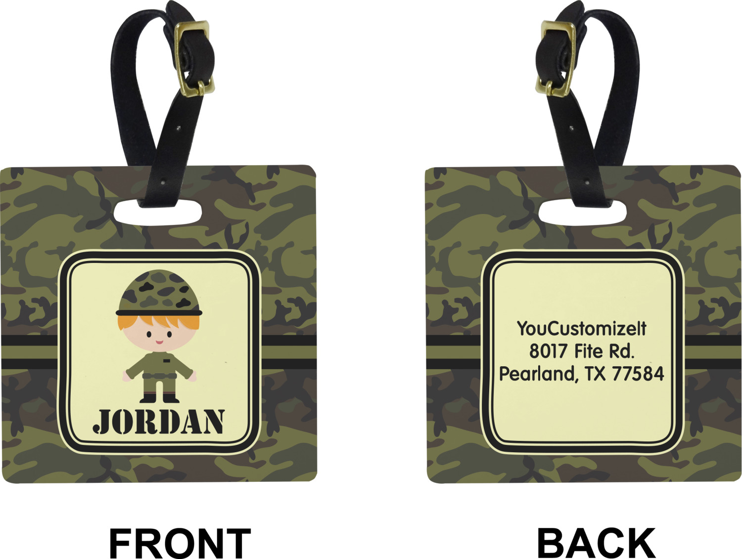 Green Camo Square Luggage Tag (Personalized) - YouCustomizeIt