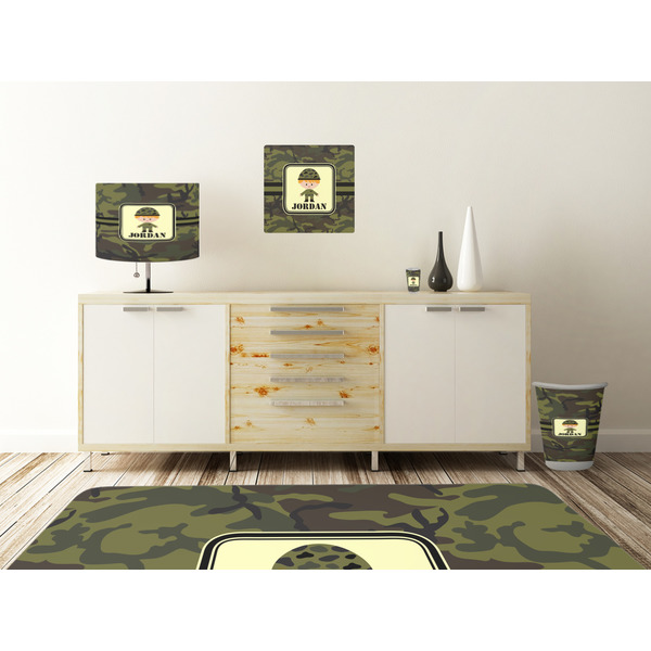 Green Camo Square Wall Decal Wooden Desk