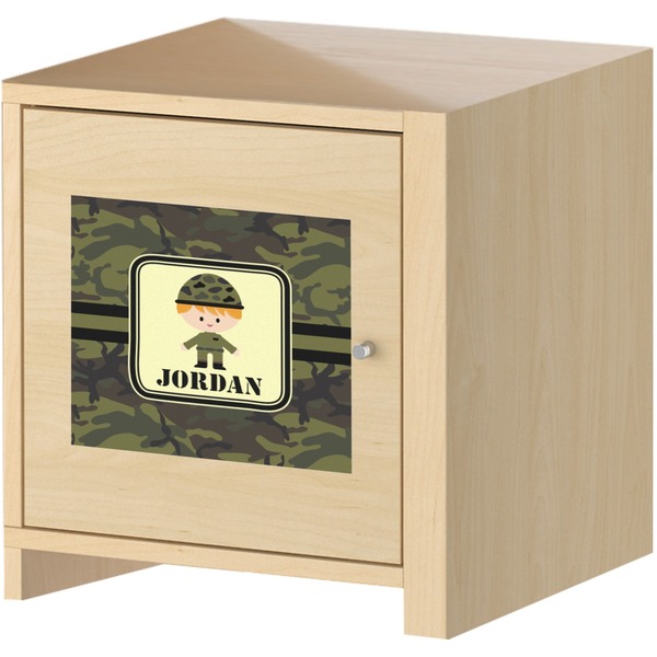 Green Camo Square Wall Decal on Wooden Cabinet