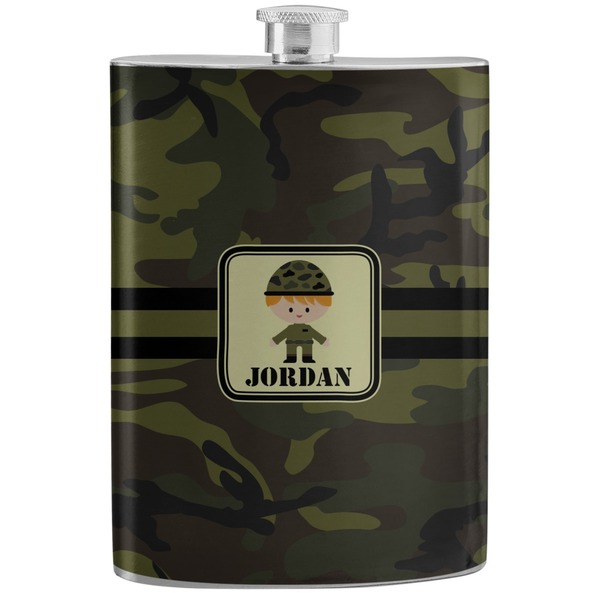 Custom Green Camo Stainless Steel Flask (Personalized)