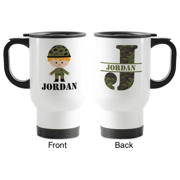 Green Camo Stainless Steel Travel Mug with Handle - Apvl