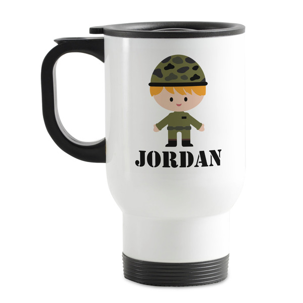 Custom Green Camo Stainless Steel Travel Mug with Handle