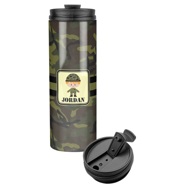 Custom Green Camo Stainless Steel Skinny Tumbler (Personalized)