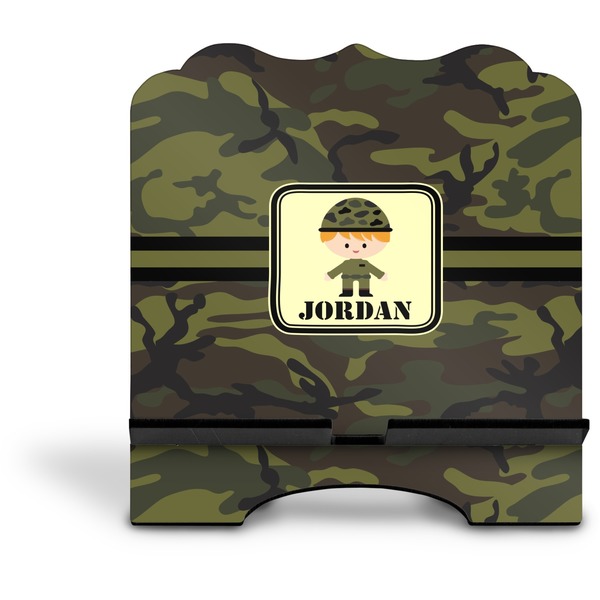 Green Camo Stylized Tablet Stand - Front without iPad