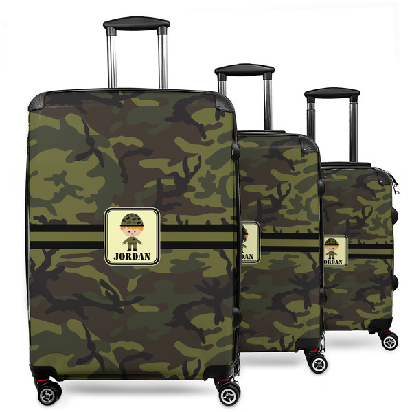 Custom Green Camo 3 Piece Luggage Set - 20" Carry On, 24" Medium Checked, 28" Large Checked (Personalized)