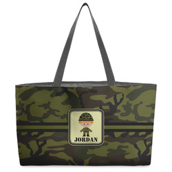 Green Camo Beach Totes Bag - w/ Black Handles (Personalized)