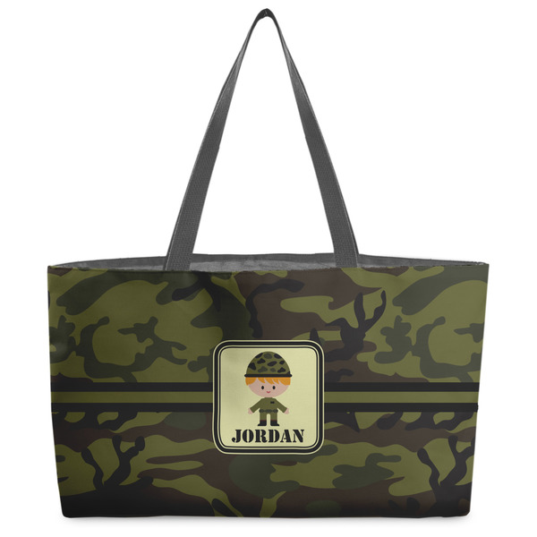 Custom Green Camo Beach Totes Bag - w/ Black Handles (Personalized)
