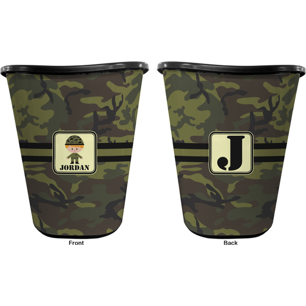Green Camo Trash Can Black - Front and Back - Apvl