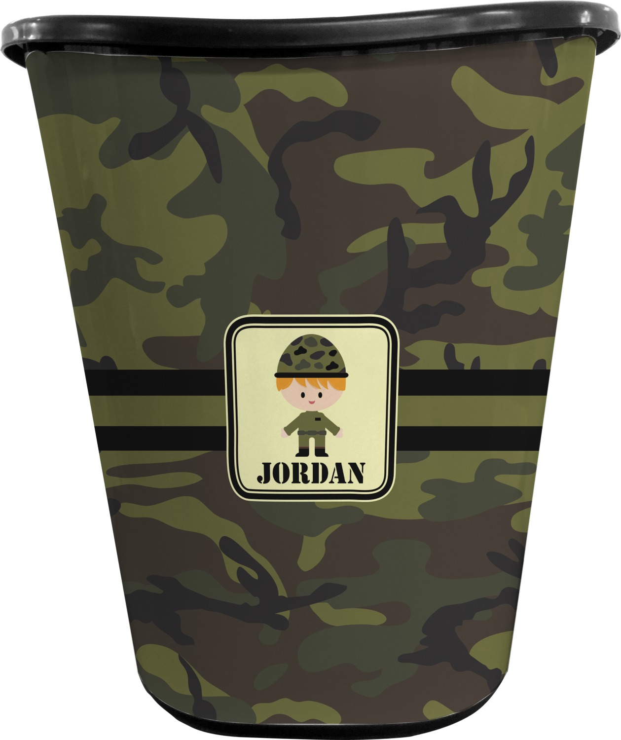 Custom Green Camo Waste Basket Double Sided (Black) (Personalized