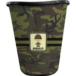 Green Camo Waste Basket - Single Sided (Black) (Personalized)