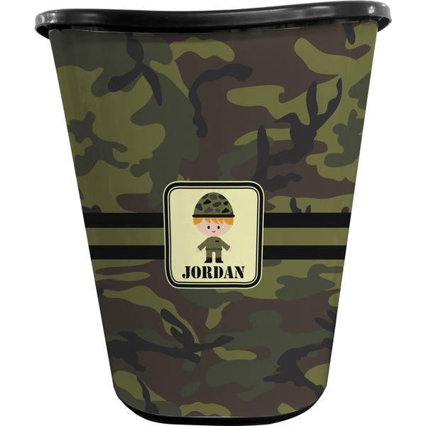 Green Camo Trash Can Black