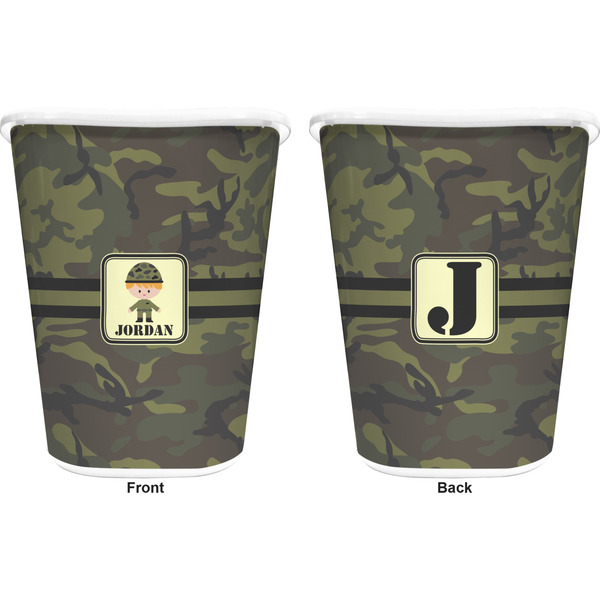 Green Camo Trash Can White - Front and Back - Apvl
