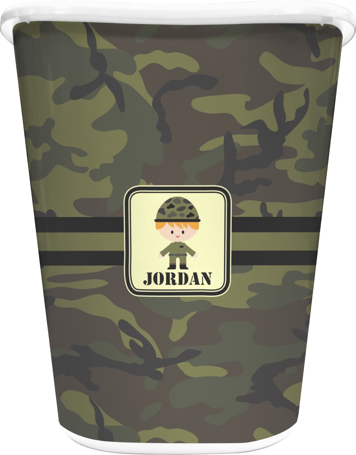 Custom Green Camo Waste Basket Double Sided (White) (Personalized
