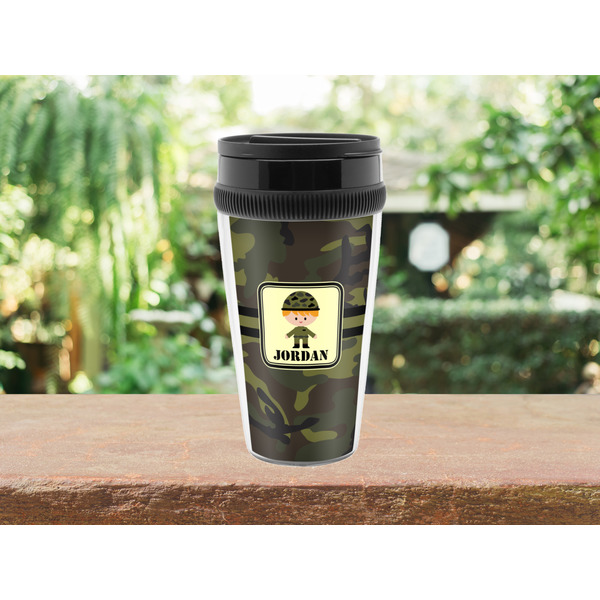 Green Camo Travel Mug Lifestyle (Personalized)