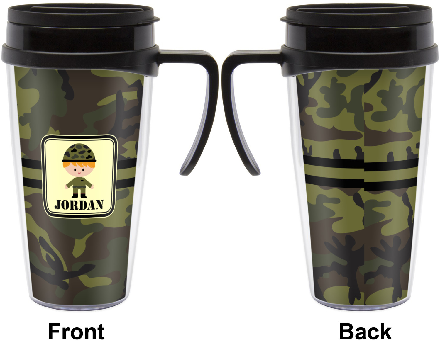 Green Camo Acrylic Travel Mug with Handle (Personalized) YouCustomizeIt