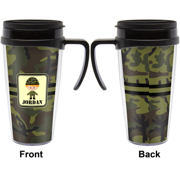Green Camo Travel Mug with Black Handle - Approval