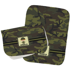 Green Camo Burp Cloths - Fleece - Set of 2 w/ Name or Text
