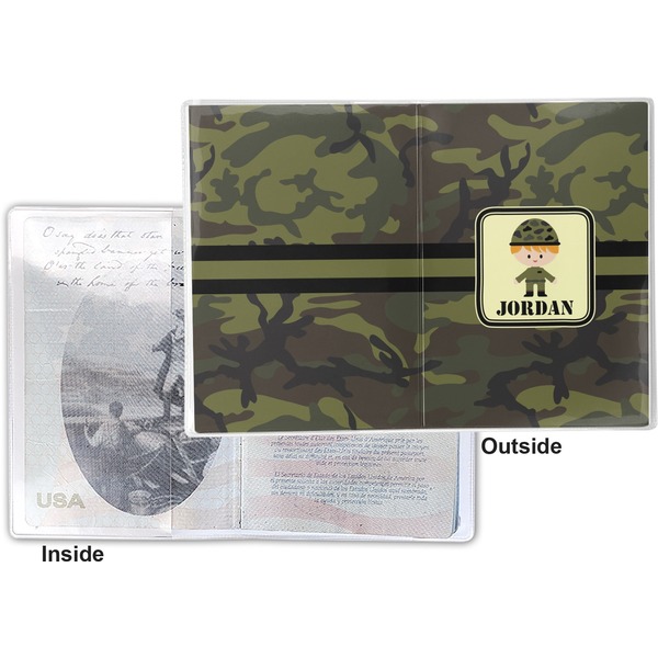 Green Camo Vinyl Passport Holder - Flat Front and Back