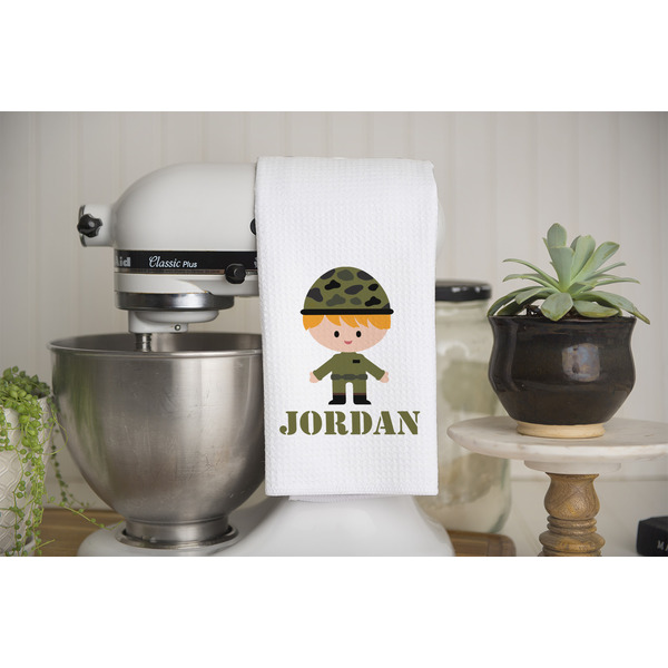 Green Camo Waffle Weave Towel - Lifestyle - Partial Print