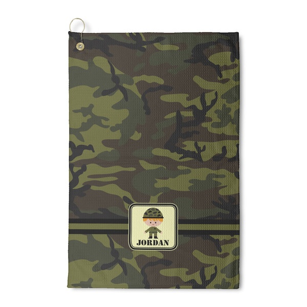 Custom Green Camo Waffle Weave Golf Towel (Personalized)