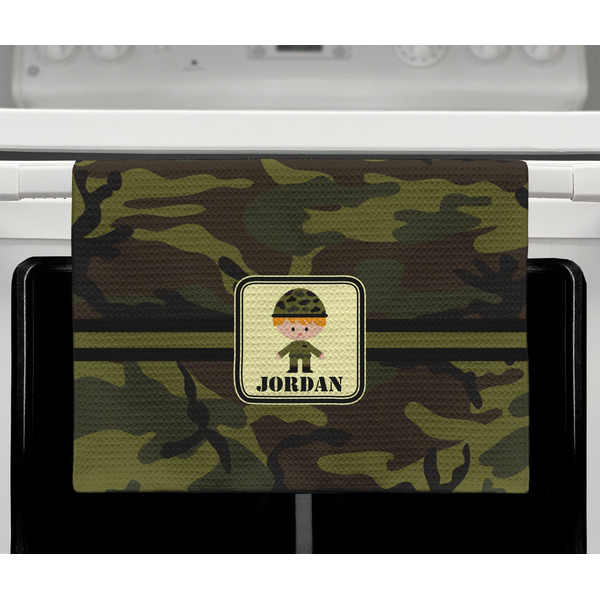 Green Camo Waffle Weave Towel - Full Color Print - Lifestyle2 Image
