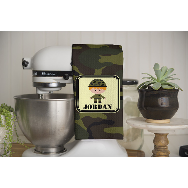 Green Camo Waffle Weave Towel - Full Color Print - Lifestyle Image