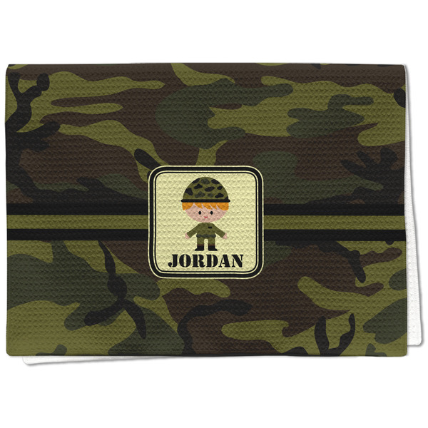 Custom Green Camo Kitchen Towel - Waffle Weave - Full Color Print (Personalized)
