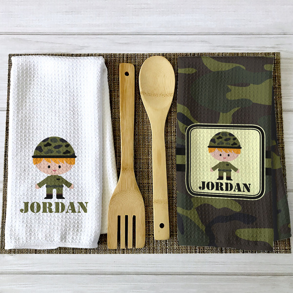Green Camo Waffle Weave Towels - 2 Print Styles