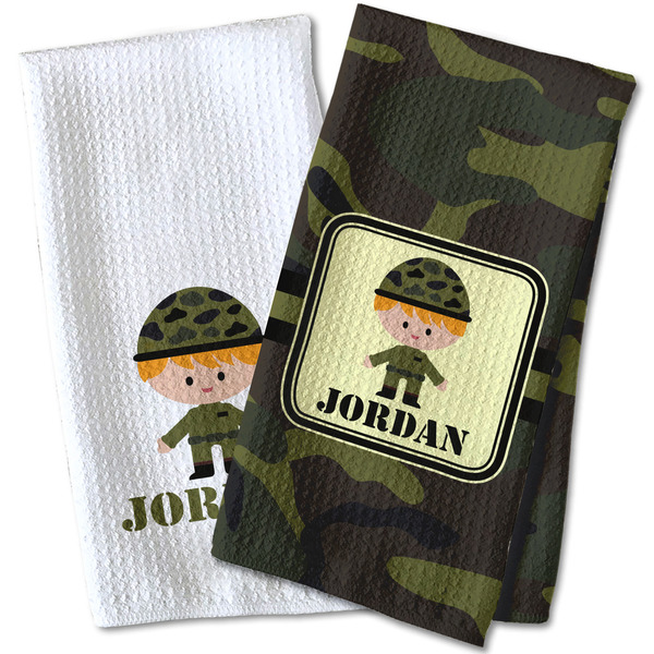 Green Camo Waffle Weave Towels - Two Print Styles