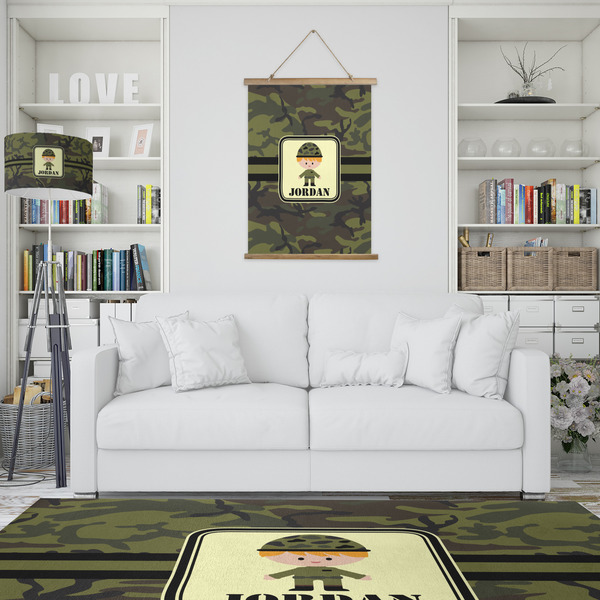 Green Camo Wall Hanging Tapestry - Portrait - IN CONTEXT