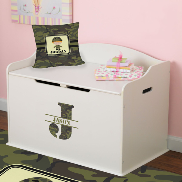 Green Camo Wall Name & Initial Small on Toy Chest