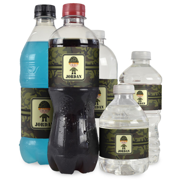 Green Camo Water Bottle Label - Multiple Bottle Sizes