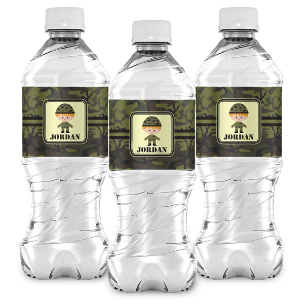 Green Camo Water Bottle Labels - Front View