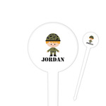 Green Camo 4" Round Plastic Food Picks - White - Single Sided (Personalized)