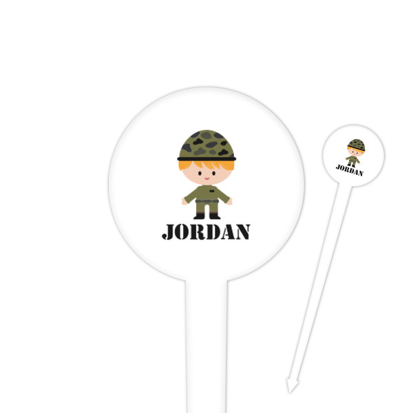 Custom Green Camo 4" Round Plastic Food Picks - White - Double Sided (Personalized)