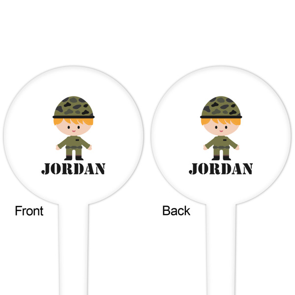 Green Camo White Plastic 4" Food Pick - Round - Double Sided - Front & Back