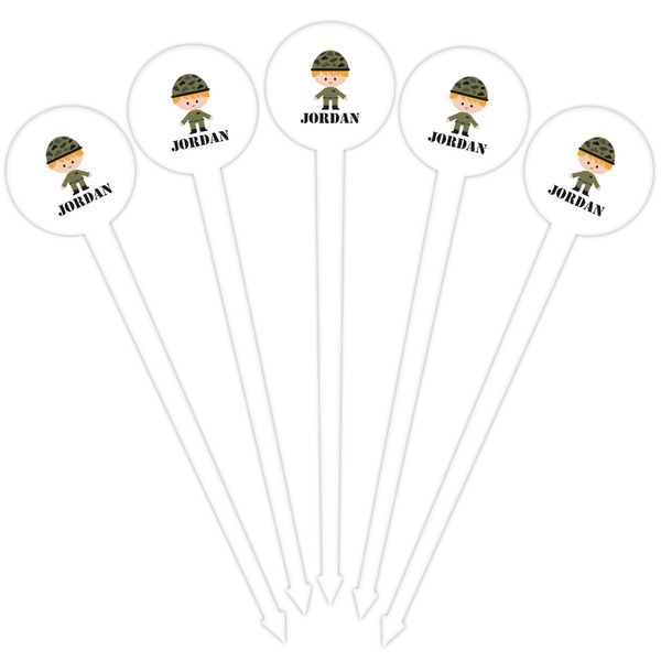 Green Camo White Plastic 4" Food Pick - Round - Fan View