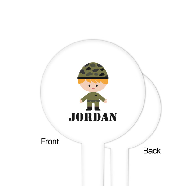 Green Camo White Plastic 4" Food Pick - Round - Single Sided - Front & Back