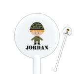 Green Camo 5.5" Round Plastic Stir Sticks - White - Double Sided (Personalized)