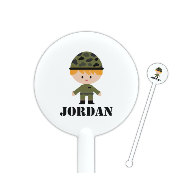 Custom Green Camo 5.5" Round Plastic Stir Sticks - White - Single Sided (Personalized)