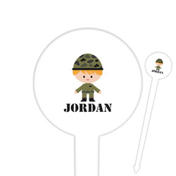 Green Camo 6" Round Plastic Food Picks - White - Single Sided (Personalized)