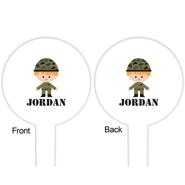 Green Camo White Plastic 6" Food Pick - Round - Double Sided - Front & Back