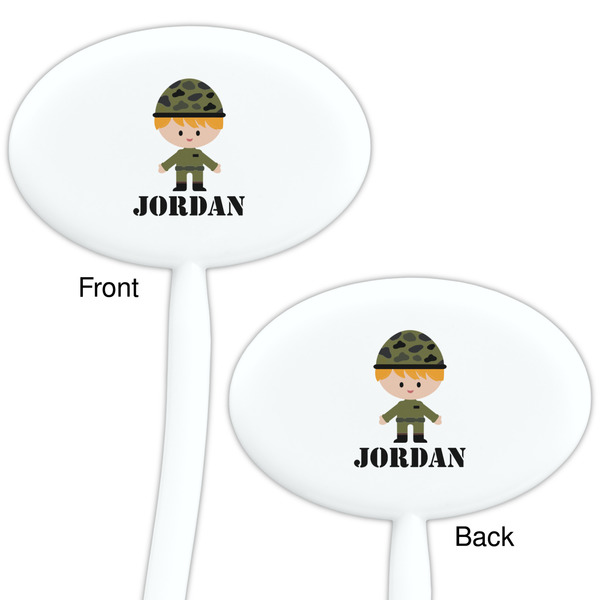 Green Camo White Plastic 7" Stir Stick - Double Sided - Oval - Front & Back