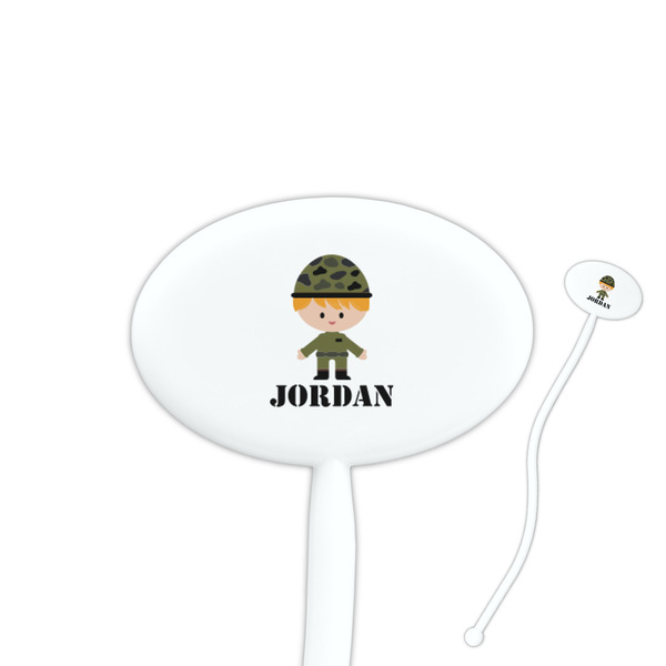 Custom Green Camo 7" Oval Plastic Stir Sticks - White - Single Sided (Personalized)